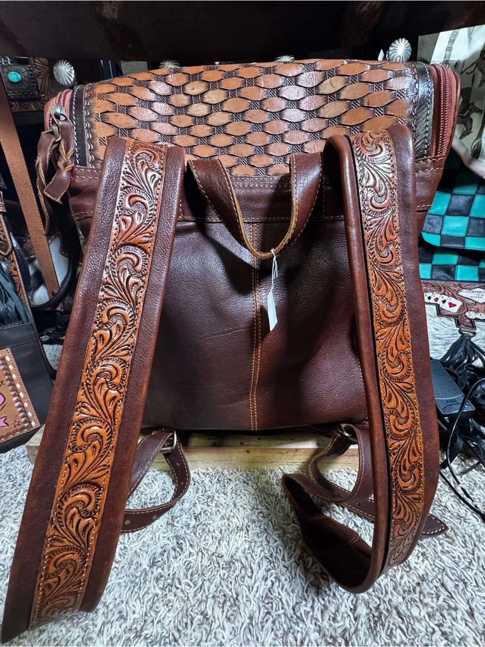 Genuine Handtooled Leather Cowhide New backpack Duck cards Western bag